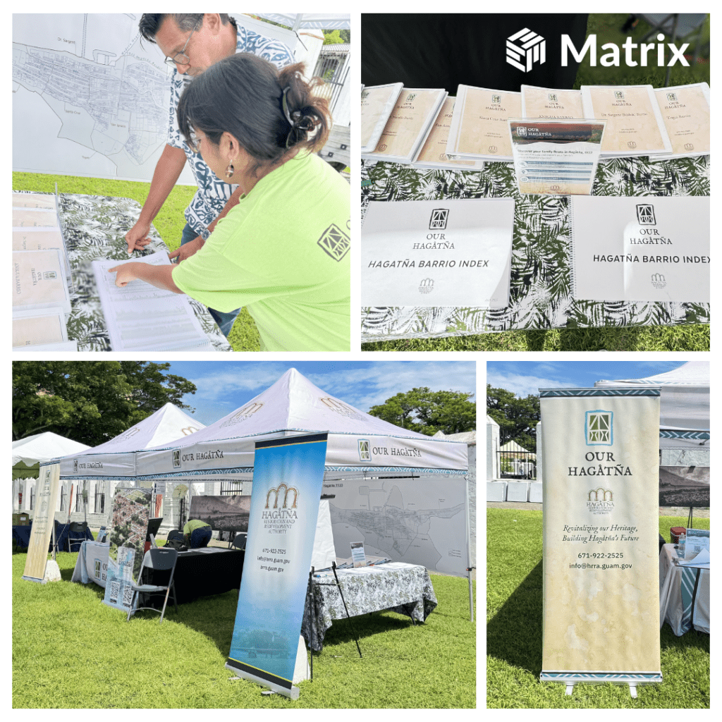 Matrix team supporting Guam’s Hagatña planning booth with maps, displays, and outreach materials