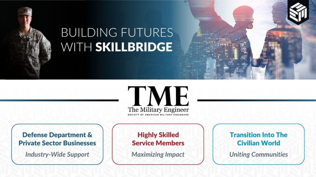 Building Futures with SkillBridge graphic featuring military-to-civilian transition themes